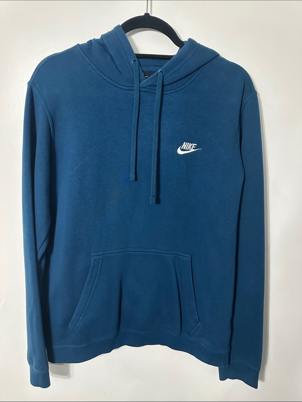 Nike Men’s Teal Blue Pullover Hoodie with White Logo